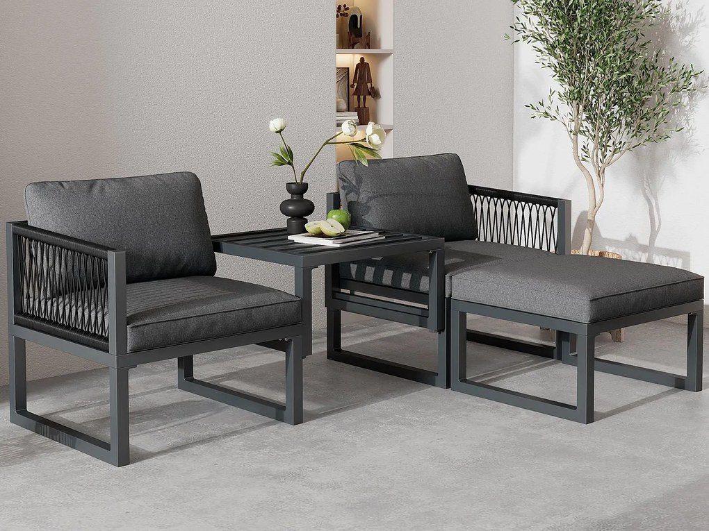 Wielofunkcyjne zestawy mebli ogrodowych z aluminium - 2 fotele, 2 stołki - Szary