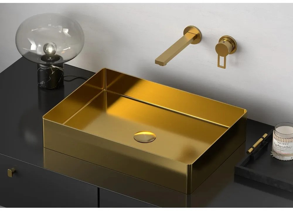 Umywalka ze stali nierdzewnej w kolorze złota 50x35 cm Aurum – Sapho