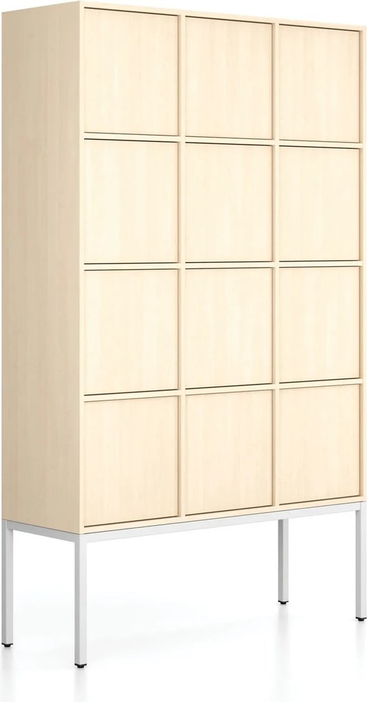 Szafa biurowa FRAME, podstawa biała, 12x drzwi, 1299 x 450 x 2185 mm, PUSH-lock, brzoza