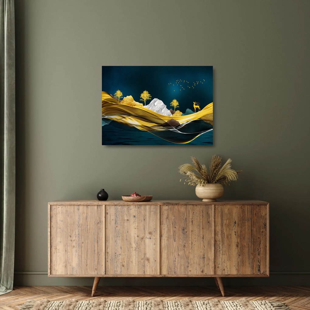 Obraz na szkle - Jeleń w krajobrazie (70x50 cm)