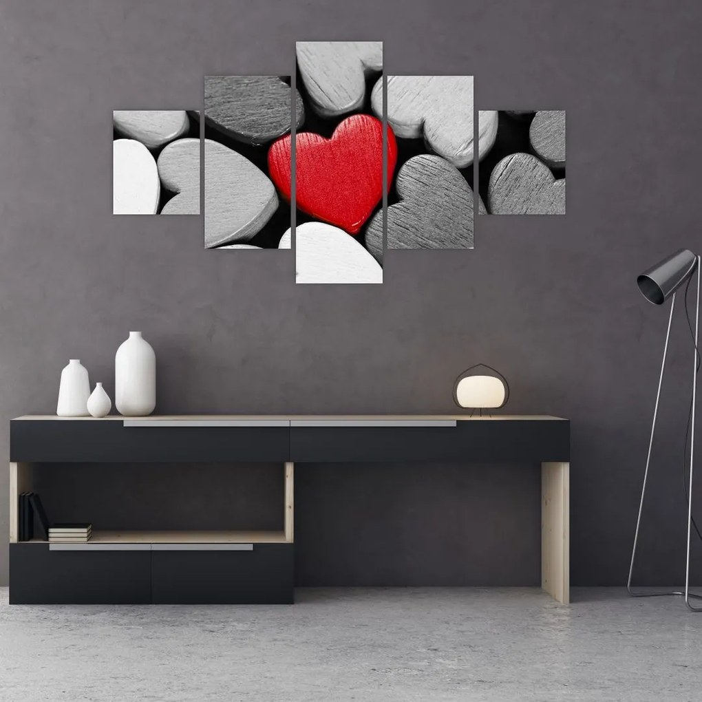 Obraz drewnianych serc (125x70 cm)