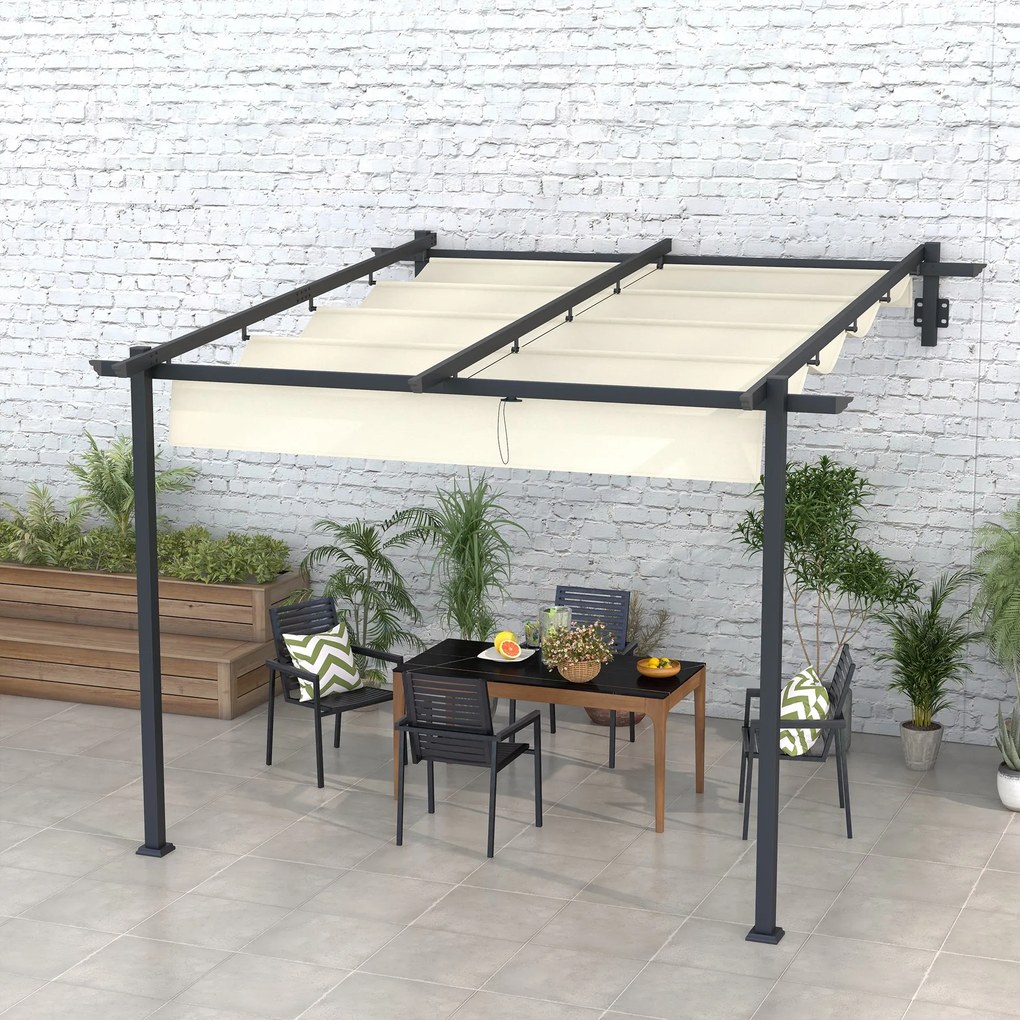 Outsunny pawilon ogrodowy 3x3m z rozsuwanym dachem montaż ścienny metalowa rama kremowy altana ogrodowa | Aosom PL