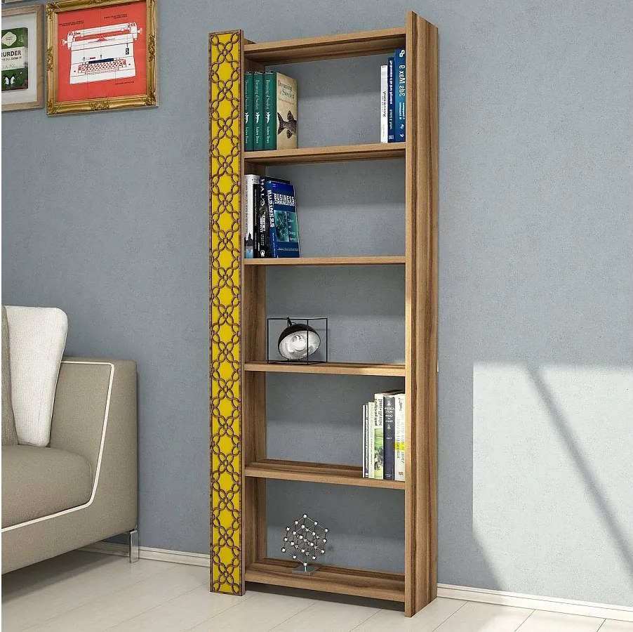 Półka – 64,6 x 170 x 24,2 cm – Orzech i żółty – Melamina