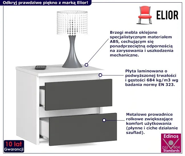Minimalistyczna szafka nocna biały + grafit - Atika 3X
