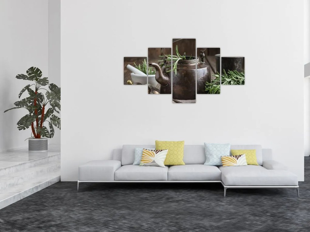 Obraz - Czajniczek z rozmarynem (125x70 cm)