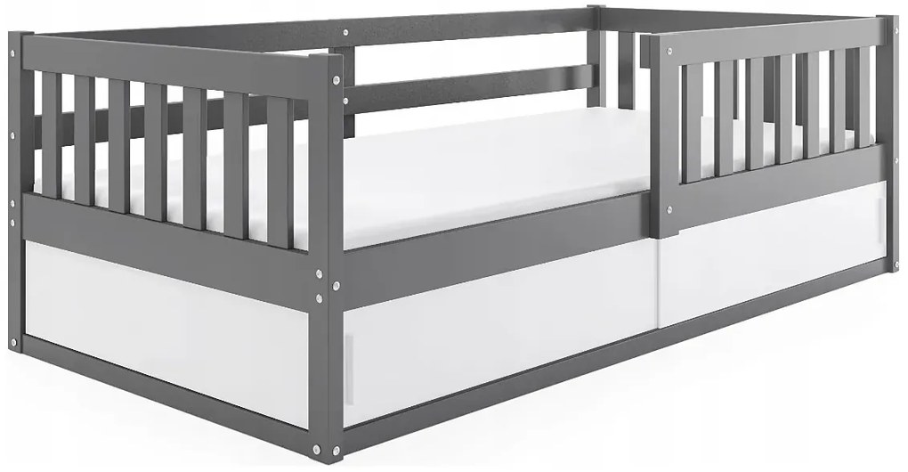 Grafitowe łóżko dla dziecka ze schowkiem S2-L64