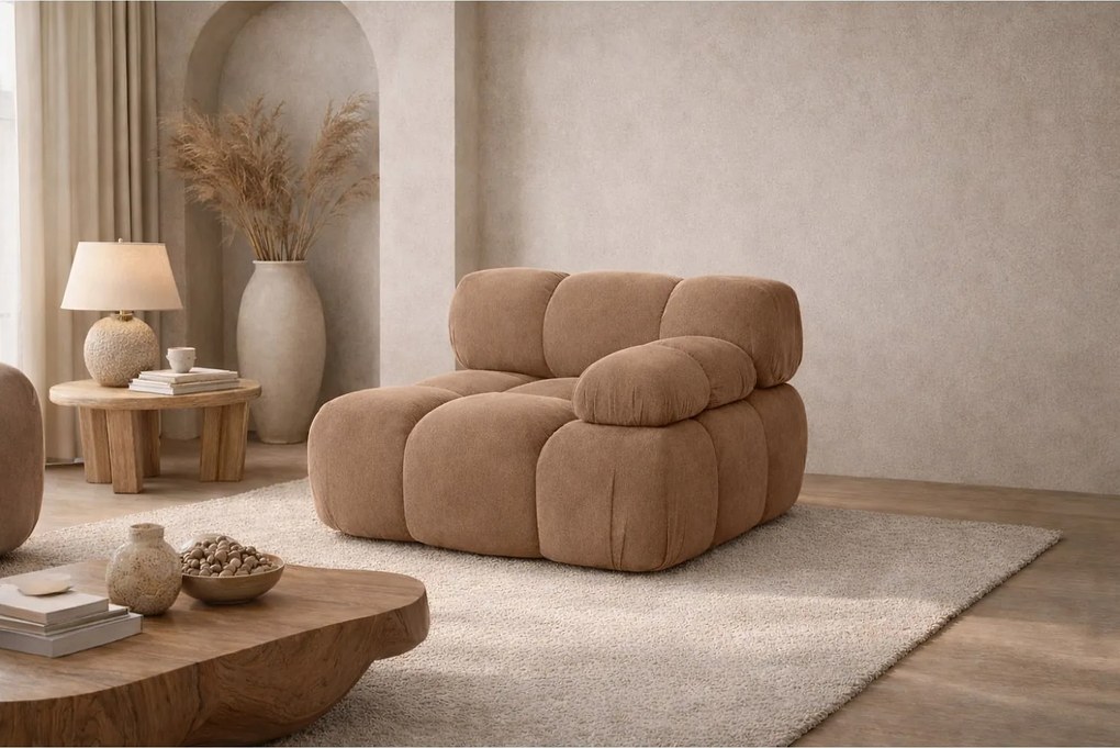 Moduł boczny do systemu modułowego, tkanina welur Salvador, Ciemnobeżowy, Prawy, Selia