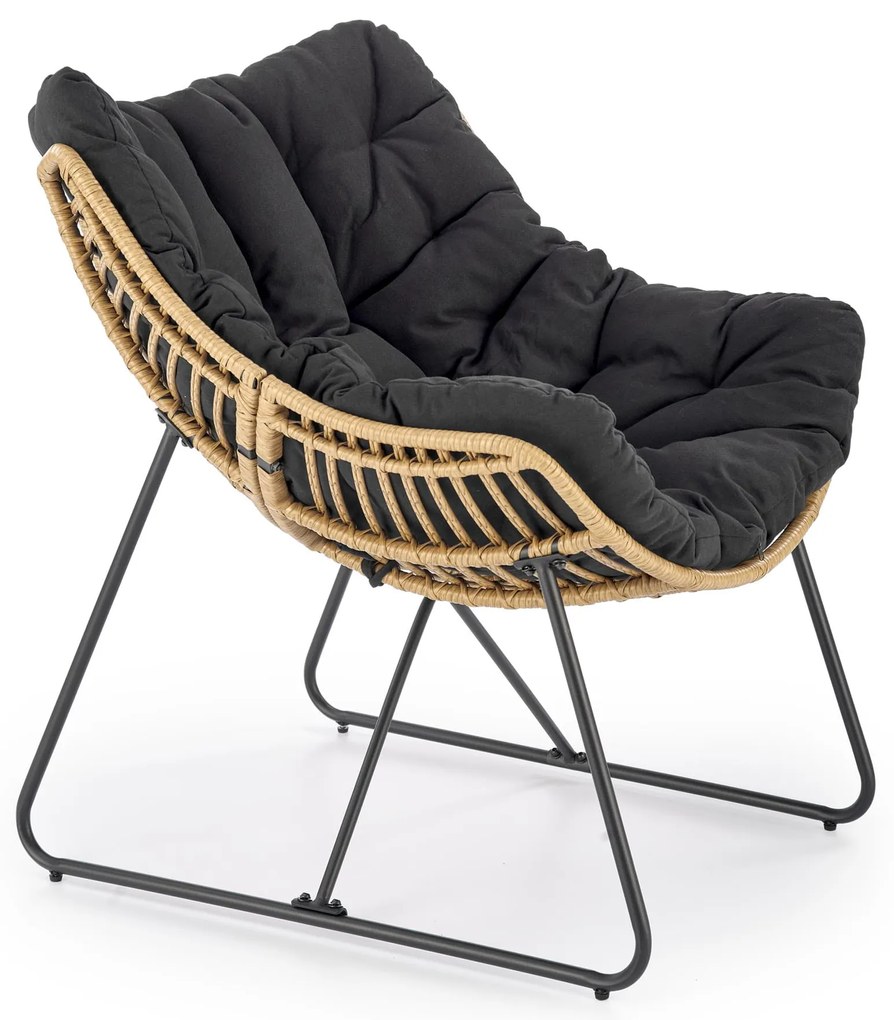 WHISPER fotel wypoczynkowy, czarny, naturalny, rattan, tkanina,
