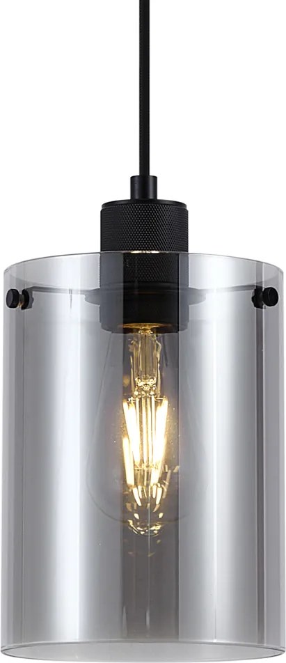 Designerska lampa wisząca czarna z przydymionym szkłem - Domo