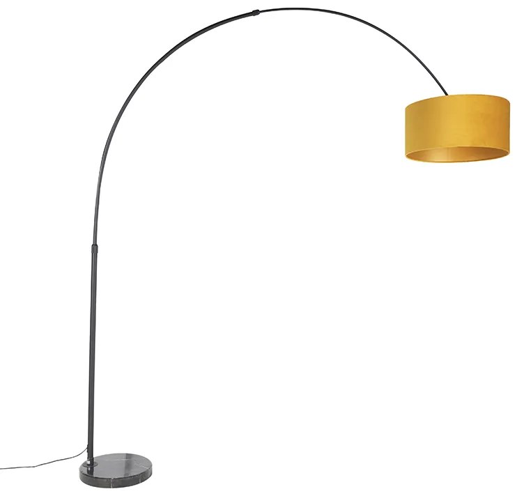 Lampa łukowa czarna z abażurem z weluru w kolorze ochry z dodatkiem złota 50 cm - XXL