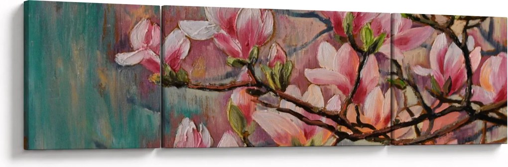 Obraz - Obraz olejny, Kwitnąca sakura (170x50 cm)