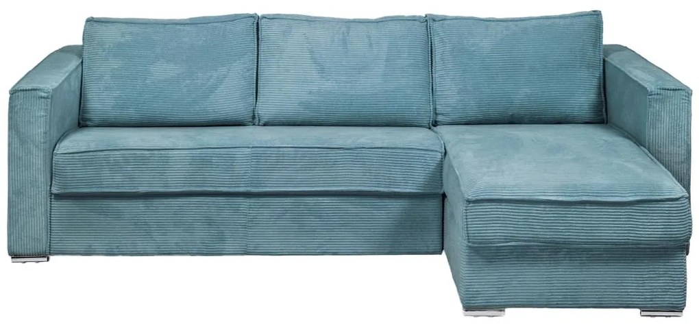 Kanapa narożna dwustronna rozkładana typu express z turkusowego sztruksu - Miejsce do spania 140 cm - Materac 14 cm - LORETO