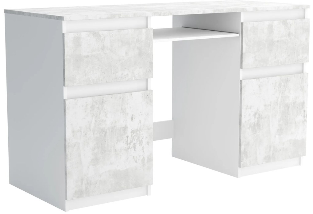 Biurko komputerowe młodzieżowe szkolne 140 cm z półką szufladami REMI2 Biały/Beton