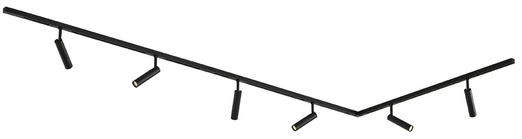 Nowoczesny system oświetlenia szynowego Slimline Uzzy z 6 czarnymi reflektorami jednofazowymi
