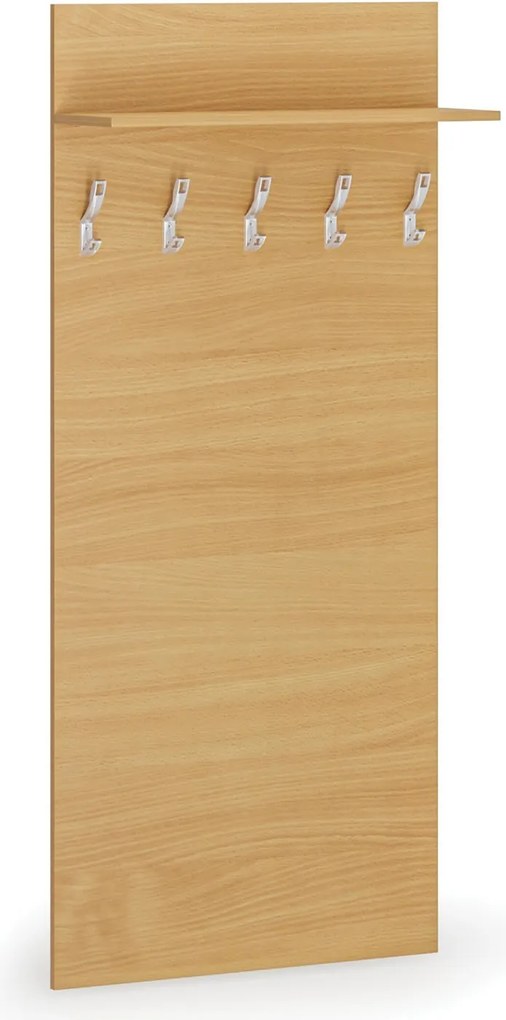 Garderoba z wieszakami HORIZONT, 5 haczyków, półka, tekstura drewna poziomo, buk