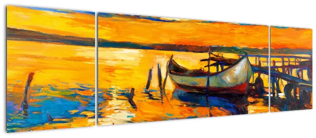 Obraz - Łódź o zachodzie słońca (170x50 cm)