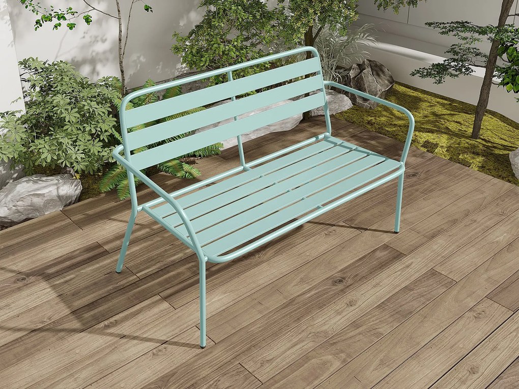 Ławka ogrodowa z metalu - Migdałowa zieleń - MIRMANDE marki MYLIA