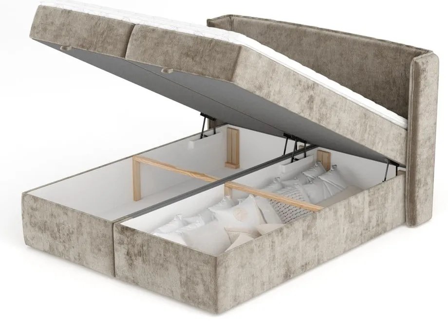 Beżowe łóżko boxspring ze schowkiem 180x200 cm Passion – Maison de Rêve