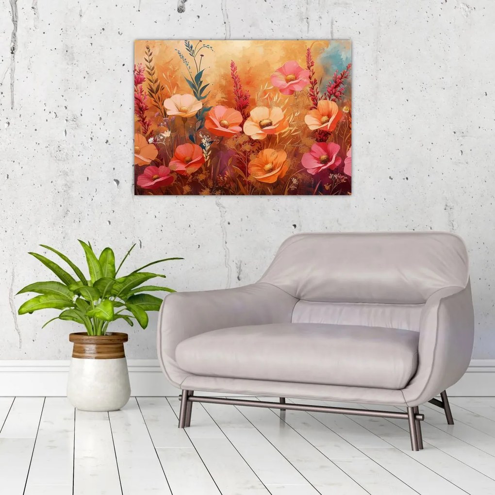 Obraz na szkle - Kwiaty łąkowe, malarstwo (70x50 cm)