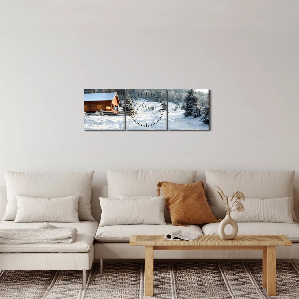 Obraz - Górska chata (z zegarem) (90x30 cm)