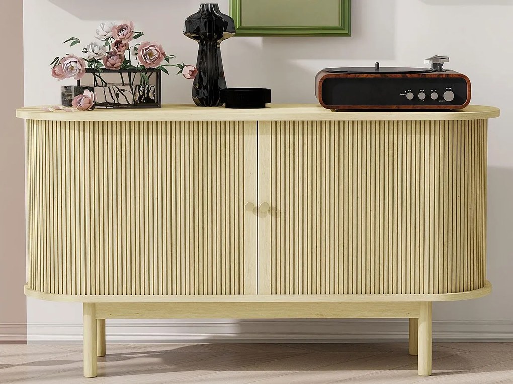 Bufet 138x43x75cm - z 2 drzwiami przesuwnymi - nogi z sosny - z regulowanymi półkami - naturalny