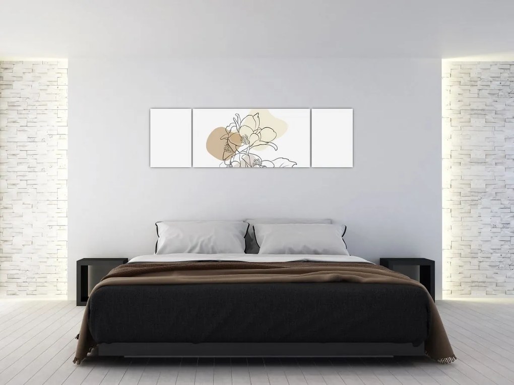 Obraz - Beżowe kwiaty z motylem N⁰1 (170x50 cm)