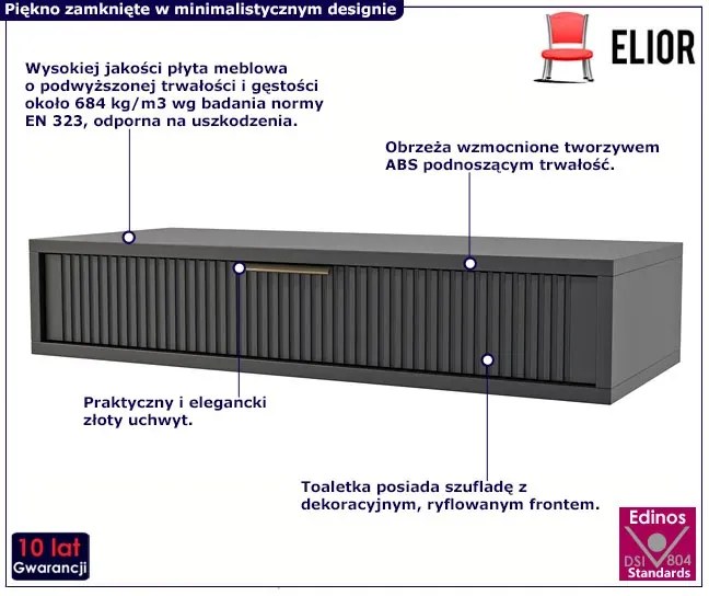 Czarna toaletka wisząca z ryflowaną szufladą C9-G83