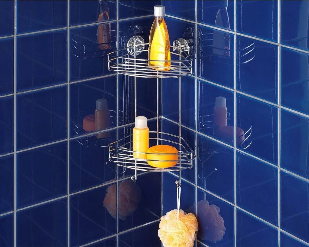 Narożna półka łazienkowa, Vacuum-Loc, 2 poziomy - stal chromowana, WENKO