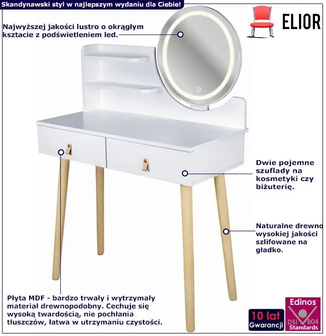 Biała toaletka kosmetyczna z lustrem led E5-T64