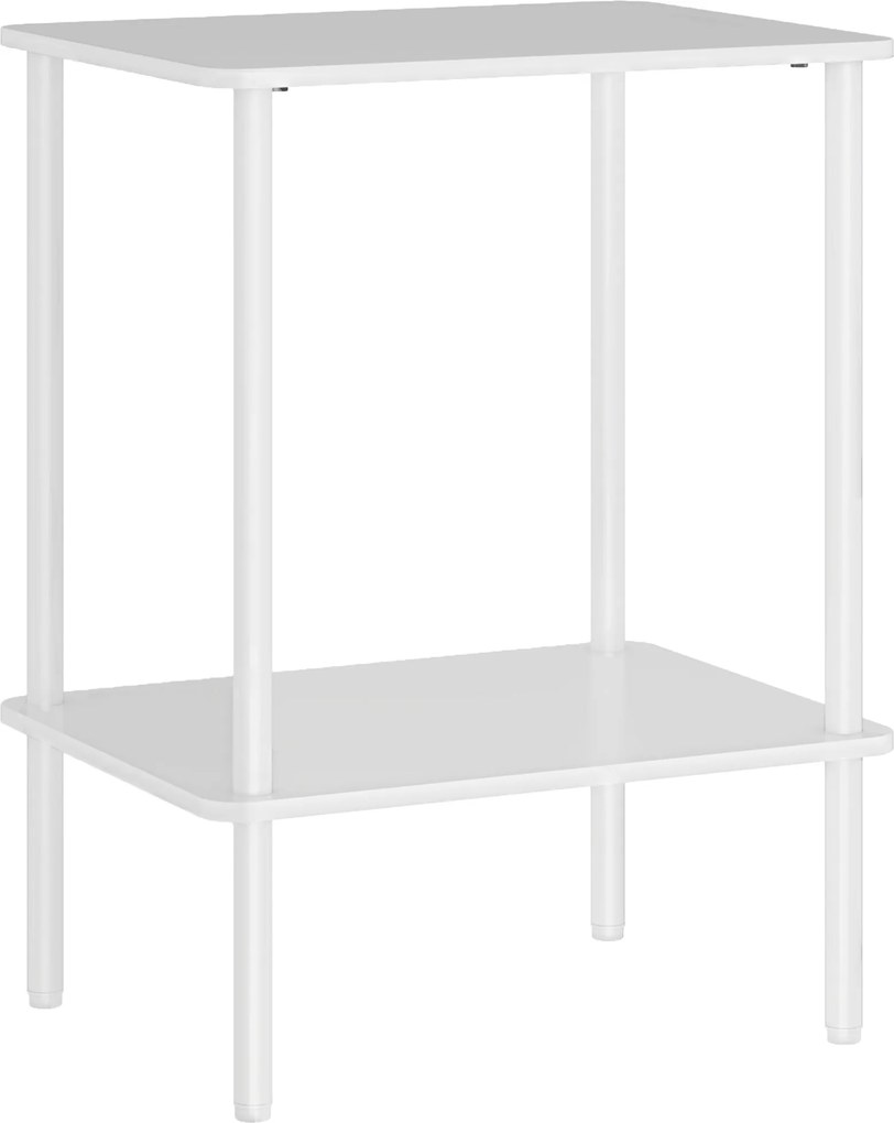 HOMCOM Nowoczesny Stolik Boczny 2-poziomowy z Przestrzenią do Przechowywania i Metalową Ramą do Salonu, Sypialni, Biały