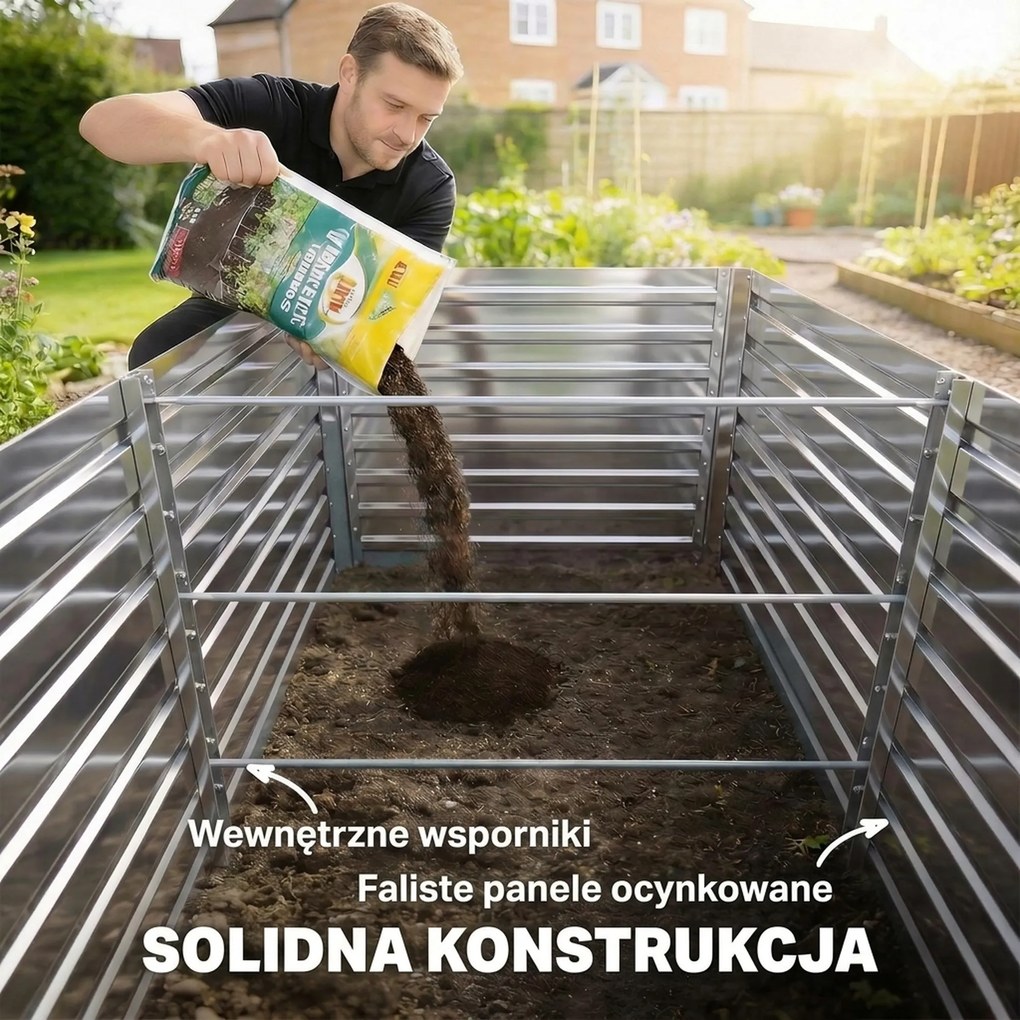 Outsunny zestaw dwóch ocynkowanych podwyższonych grządek, 180 x 90 x 60 cm, metalowe grządki z bezpiecznymi krawędziami, srebrny | Aosom PL