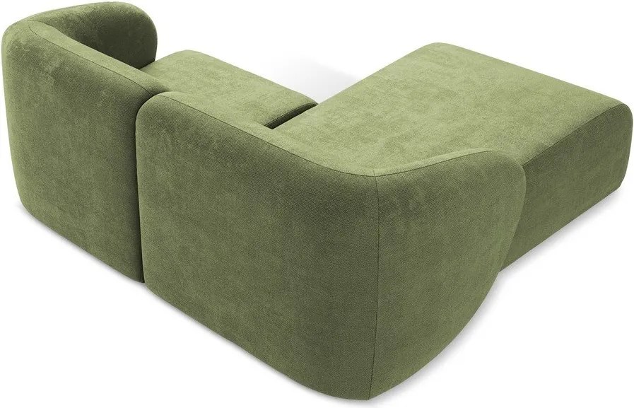 Zielony narożnik z tkaniny szenilowej (lewostronny/z szezlongiem) Lani – Makamii