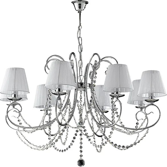 Żyrandol Magda z chromowanego żelaza, 8 świateł z abażurami 118 Ø78 BL146-8-CR-PAR