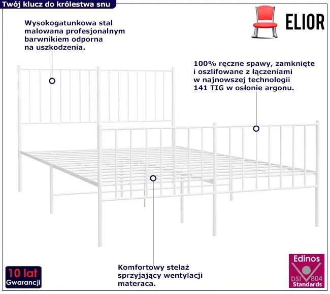 Białe metalowe łóżko małżeńskie w stylu loft 160x200 cm - Romaxo