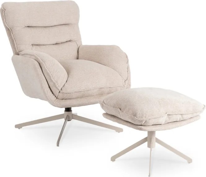 Fotel Wypoczynkowy Obrotowy PASADENA z Podnóżkiem Kremowy Nowoczesny
