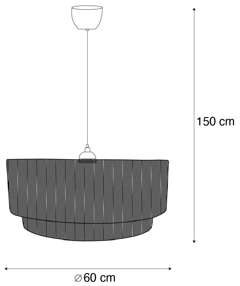 Lampa wisząca Japandi czarna z brązowym sznurem 60 cm - Smilla