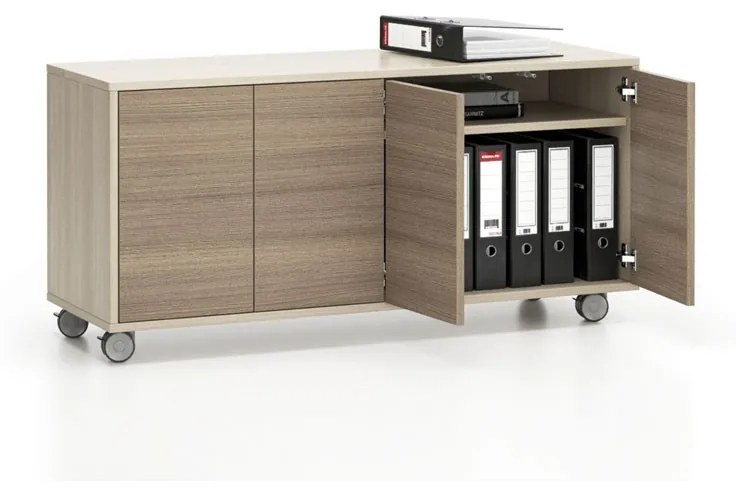 Komoda mobilna LAYERS, długa, 1200 x 400 x 575 mm, dąb naturalny / dąb bejcowany