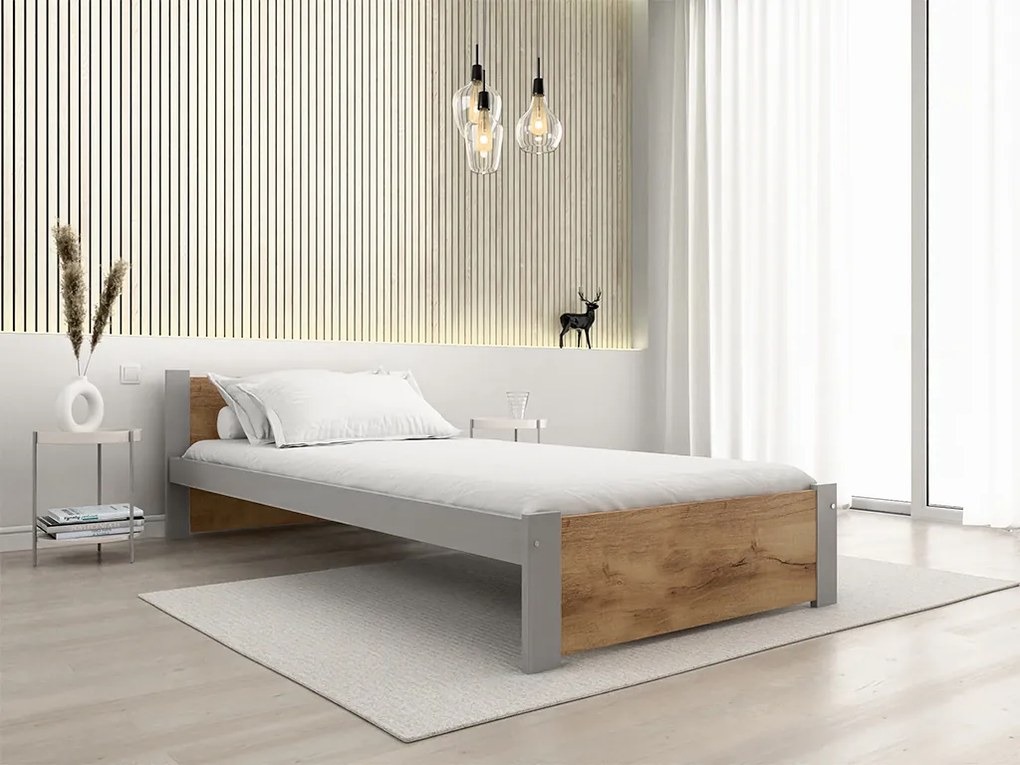 Łóżko IKAROS 90 x 200 cm, dąb artisan/szary Stelaż: Bez stelaża, Materac: Materac Somnia 18 cm