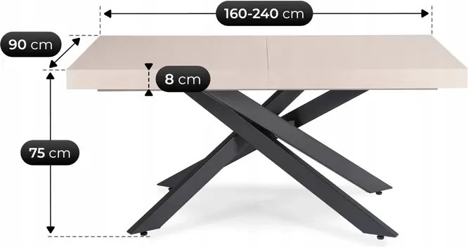 Stół Prostokątny Rozkładany HAMPTON 160-240 cm Kaszmir/Czarny do Jadalni Japandi