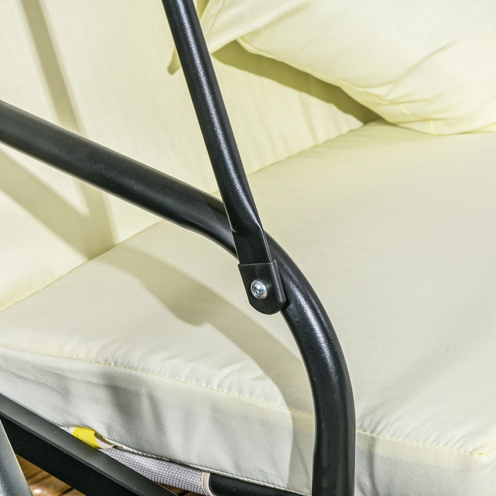 Outsunny Huśtawka ogrodowa z funkcją leżanki, 3-osobowa, Metal+Poliester, 200 x 125 x 170 cm, Biała