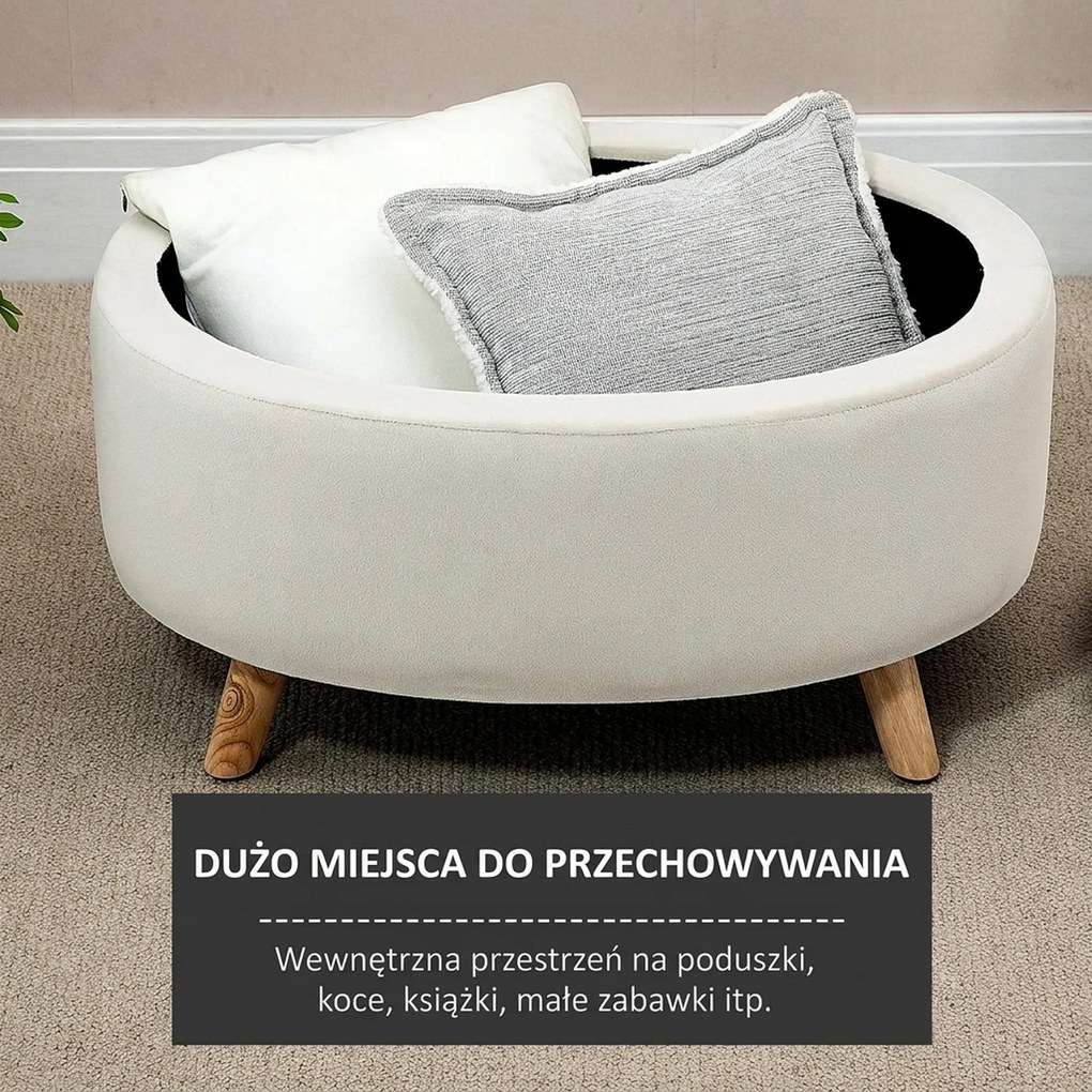 HOMCOM Ławka z miejscem do przechowywania, Hoker, owalny kształt, wygląd aksamitu, do 80 kg, 71 x 51,5 x 42 cm, Beżowy