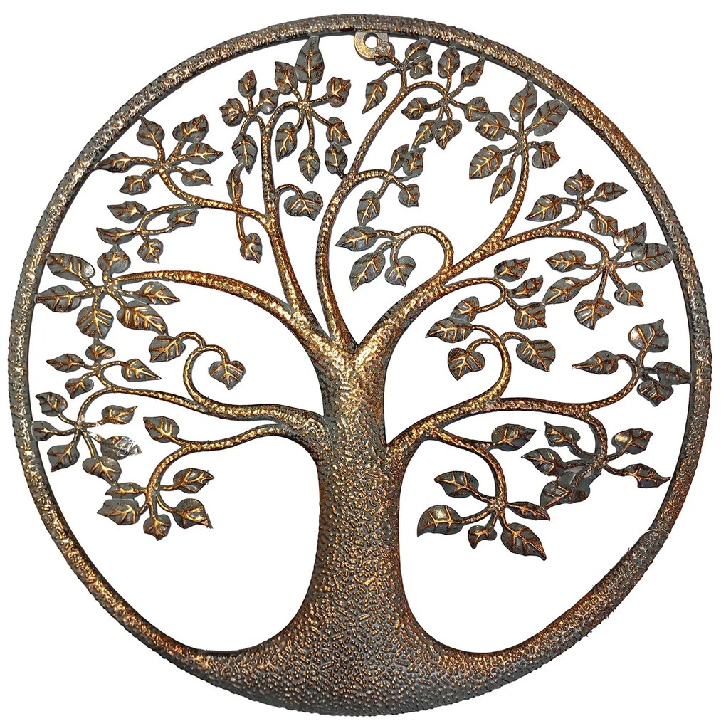 Metalowa dekoracja ścienna Drzewo życiaczarno-złote, 59 cm
