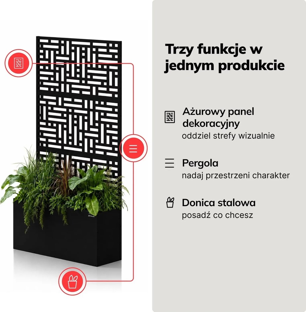 Metalowa pergola z donicą Rose 90 × 30 × 180 cm, kolor czarny