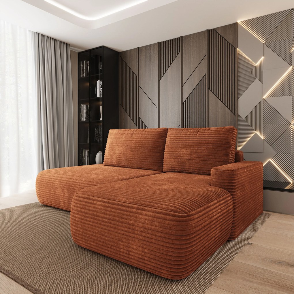 Masseno Narożnik AVINI z funkcją spania i pojemnikiem na pościel Narozniki L, Rozkładana sofa - Brązowy, TILIA 52