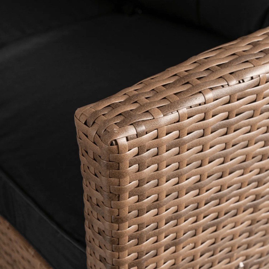 Narożnik ogrodowy technorattan Solvio ze stołem i ławką, jasnobrązowy, poduszki czarne