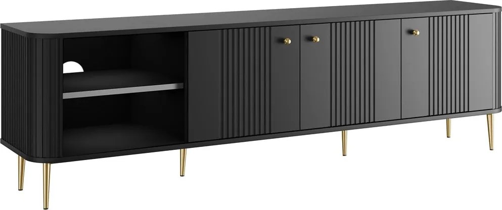 Szafka RTV Vesper 3D 187 cm - czarny / złote nogi