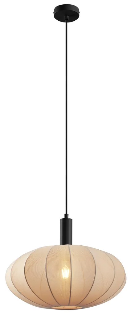 Lampa wisząca Japandi czarna z brązowym materiałowym kloszem - BidaJapandi Oswietlenie wewnetrzne
