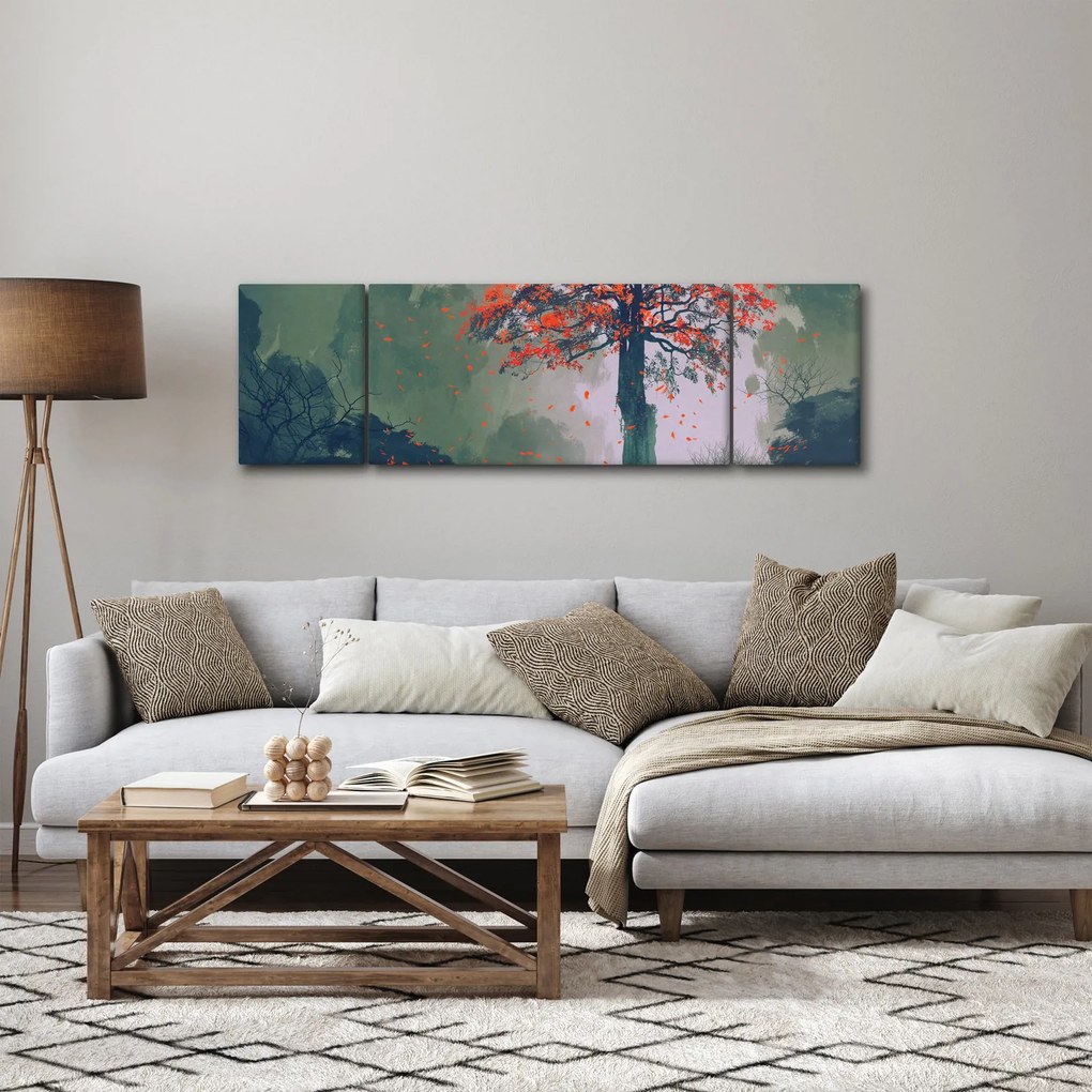 Obraz samotnego czerwonego drzewa (170x50 cm)
