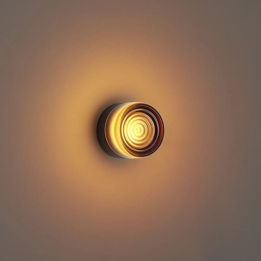 Designerski kinkiet z ciemnego brązu z bursztynowym szkłem IP44 - Michele