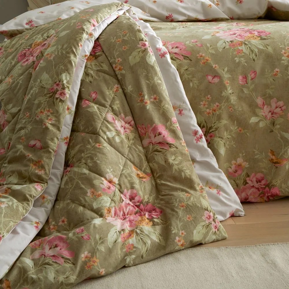Zielona narzuta pikowana 200x200 cm Penelope Floral – Catherine Lansfield